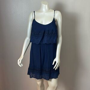 Beautiful DEX navy blue eyelet spaghetti strap dress medium casual party